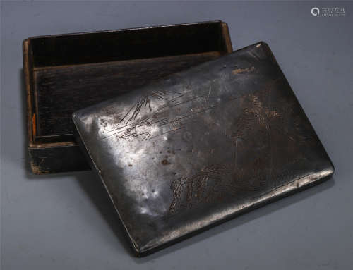 A CHINESE CARVED MOUNTAIN VIEWS SILVER SQUARE BOX
