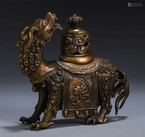 A CHINESE BEAST SHAPE BRONZE INCENSE CAGE
