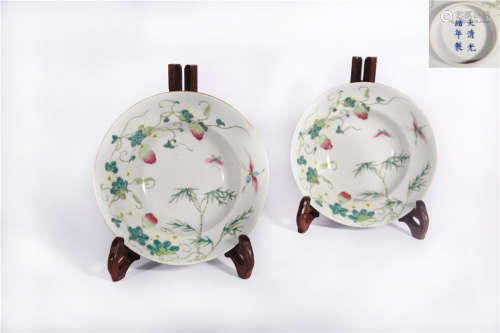 Pair Famille Rose Waisted Bowls Guangxu Period