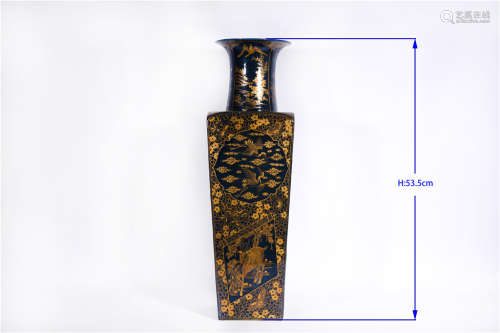 A Blue Ground and Gilt Vase Kangxi Period