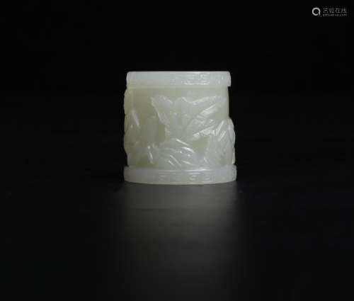A Carved White Jade Archers Ring Qing Dynasty