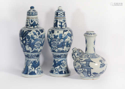 Three pieces of Wanli Blue and White porcelain in Ming Dynasty