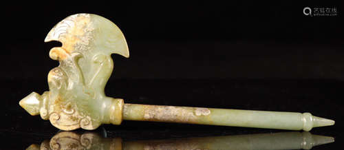 A HETIAN WHITE JADE PENDANT SHAPED WITH AXE