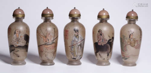 SET OF FIVE GLASS SNUFF BOTTLE