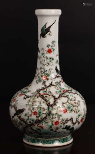 A FIVE COLOR GLAZE VASE PAINTED WITH FLOWER AND BIRS