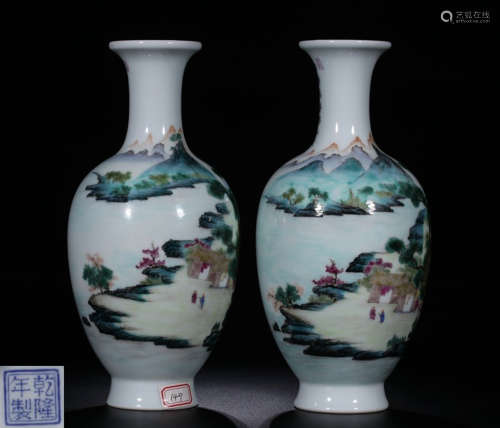 AN ENAMELED GLAZE VASE PAINTED WITH MOUNTAIN VIEW