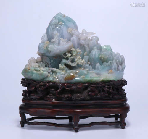 A JADEITE CARVED MOUNTAIN FIGURE STORY ORNAMENT