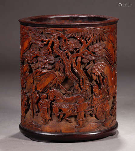 A BAMBOO BRUSH POT CARVED WITH STORY