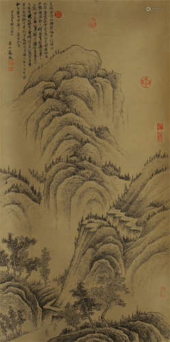A CHINESE SCROLL PAINTING MOUNTAIN BY SUSHI