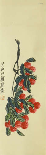 A CHINESE SCROLL PAINTING OF FRUIT BY ZIBAISHI