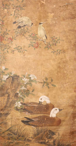 A CHINESE SCROLL PAINTING FLOWER AND BIRD