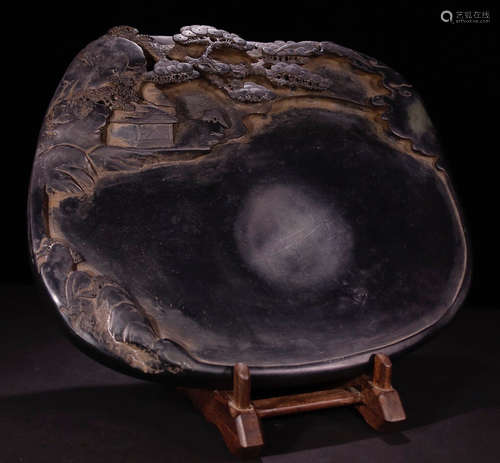 A DUAN STONE INK SLAB WITH LANDSCAPE PATTERN