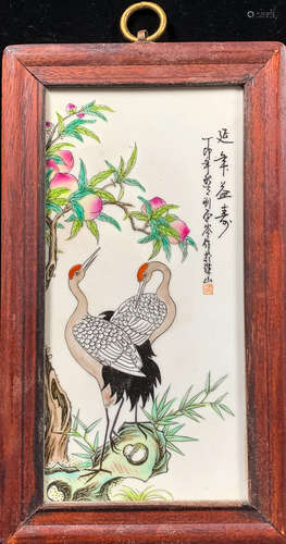 A CRANE PATTERN PORCELAIN BOARD PAINTING