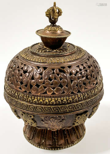 A COPPER CASTED HOLLOW CENSER