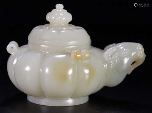 A HETIAN JADE CARVED MELON SHAPE POT