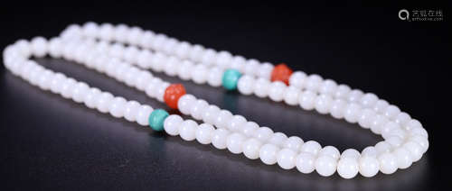 A HEITAN JADE CARVED 108 BEADS NECKLACE