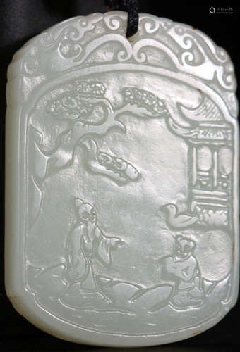 A HETIAN JADE CARVED FIGURE STORY PATTERN TABLET