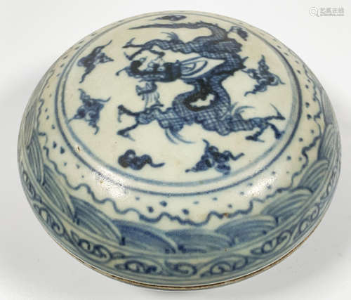 A BLUE&WHITE GLAZE DRAGON PATTERN BOWL