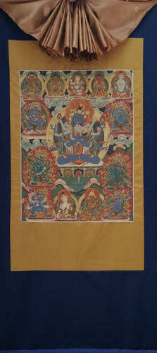 A YAB YUM BUDDHA PATTERN THANGKA