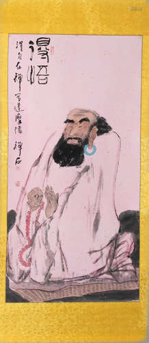 A BODHIDHARMA PATTERN PAINTING BY LIDONG