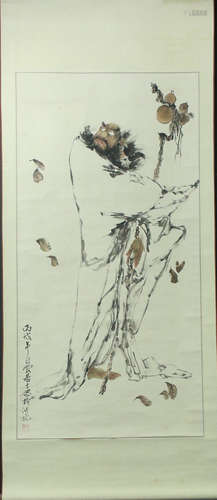 A BODHIDHARMA VERTICAL AXIS PAINTING BY BAIYUNJUSHI