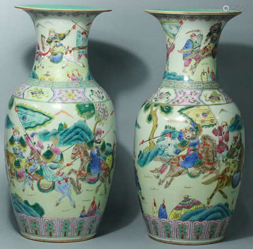 PAIR OF FAMILLE ROSE GLAZE FIGURE PATTERN VASES