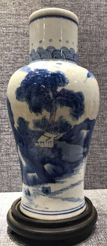 A BLUE&WHITE GLAZE LANDSCAPE PATTERN VASE