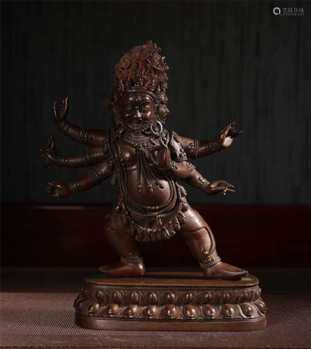 CHINESE COPPER ALLOY STAND MAHAKALA WITH LOTUS