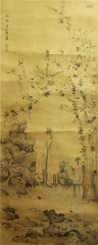 CHINESE SCROLL PAINTING FIGURES UNDER THE TREE