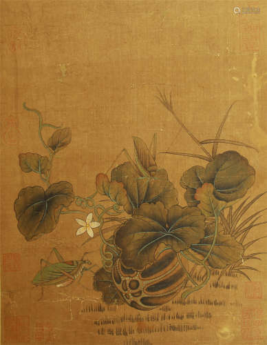 CHINESE SCROLL PAINTING INSECT AND MELON