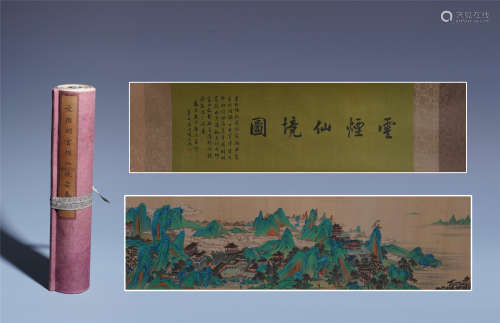 A CHINESE HANDSCROLL PAINTING OF MOUNTAIN LANDSCAPE BY WEN ZHENGMING