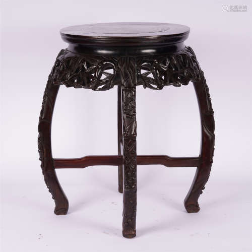 CHINESE ROSEWOOD CARVED ROUND FLOWERS TABLE