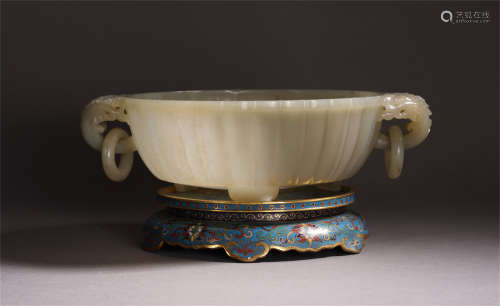 CHINESE WHITE JADE CARVED DOUBLE LOOP HANDLE CENSER