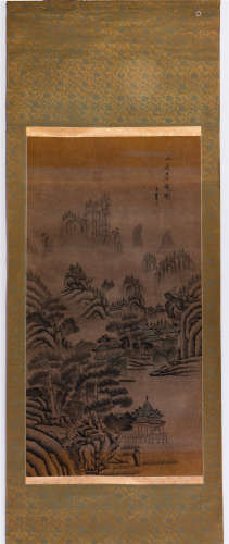 CHINESE SILK HANDSCROLL PAINTING OF MOUNTAIN LANDSCAPE