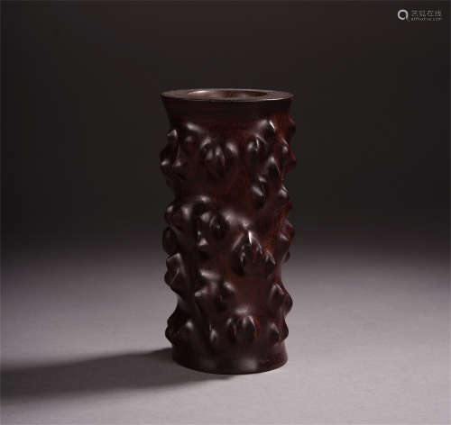 CHINESE ROSEWOOD CARVED BRUSH POT