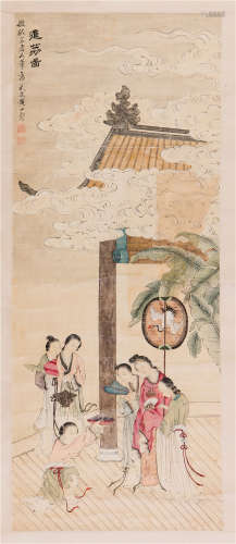 CHINESE PAINTING OF BEAUTY FIGURES IN GARDEN