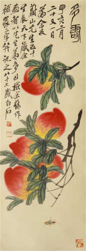 CHINESE SCROLL PAINTING OF PEACH BY QIBAISHI