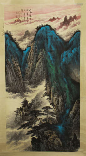 CHINESE SCROLL PAINTING OF MOUNTAIN BY ZHANGDAQIAN