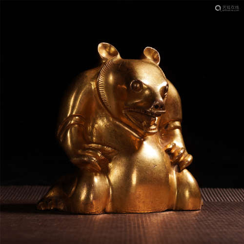 CHINESE GILT BRONZE BEAR SHAPED TABLE ITEM