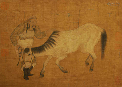 CHINESE SCROLL PAINTING OF MAN AND HORSE
