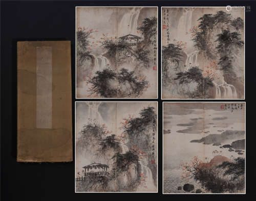 CHINESE PAINTING ALBUM OF FIGURE IN LANDSCAPE BY FU BAOSHI