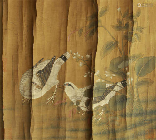 CHINESE SCROLL PAINTING OF BIRD AND FLOWER BY WANGYONG