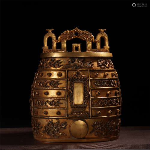 CHINESE GILT BRONZE CARVED PHOENIX RITAL BELL