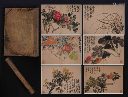CHINESE PAINTING ALBUM OF FLOWERS & CALLIGRAPHY
