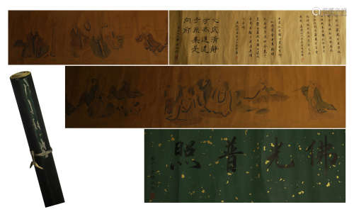 CHINESE SCROLL PAINTING OF LUOHAN AND CALLIGRAPHY