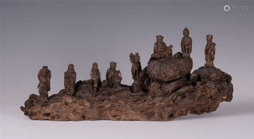 CHINESE AGALWOOD CARVED EIGHT IMMORTALS TABLE ITEM