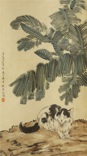 CHINESE SCROLL PAINTING OF CAT BY XUBEIHONG