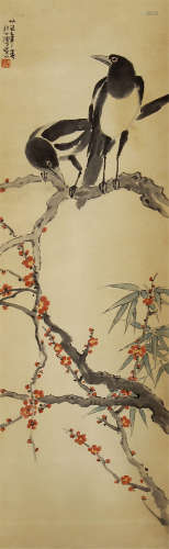 CHINESE SCROLL PAINTING BIRDS AND PLUM BY XUBEIHONG