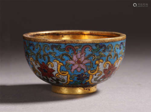 CHINESE GILT BRONZE CLOISONNE FLOWER CUP