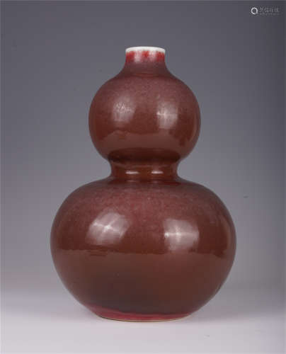 CHINESE RED AND GLAZE  GOURD VASE